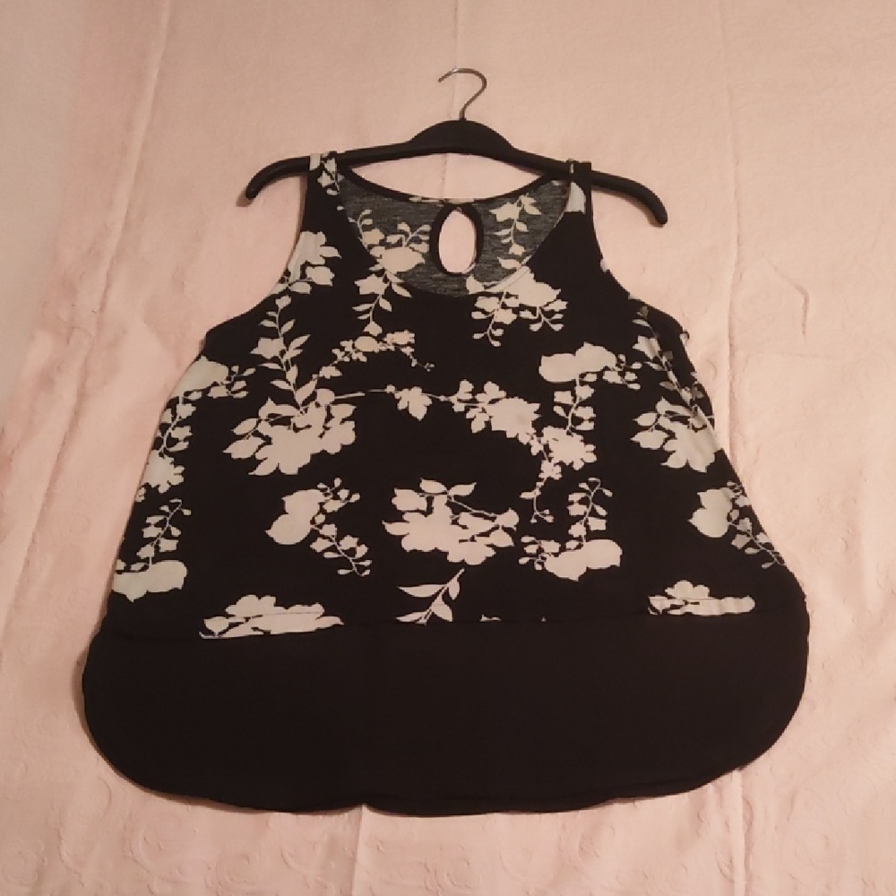 George Black and White Asymmetrical Cut Out Tank Top
